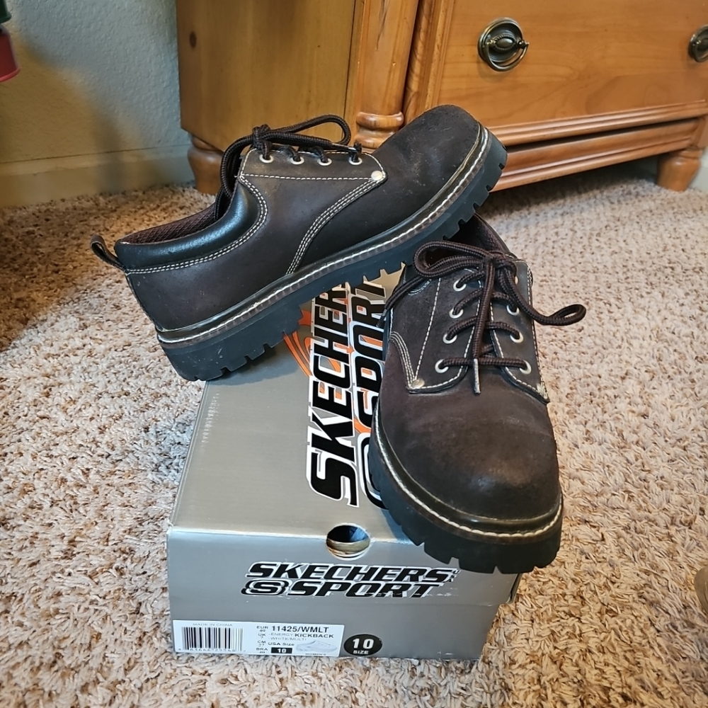 Vintage 1990s Skechers Chunky Y2K Oxford Brown Suede Shoes Women's Sz 10 Leather